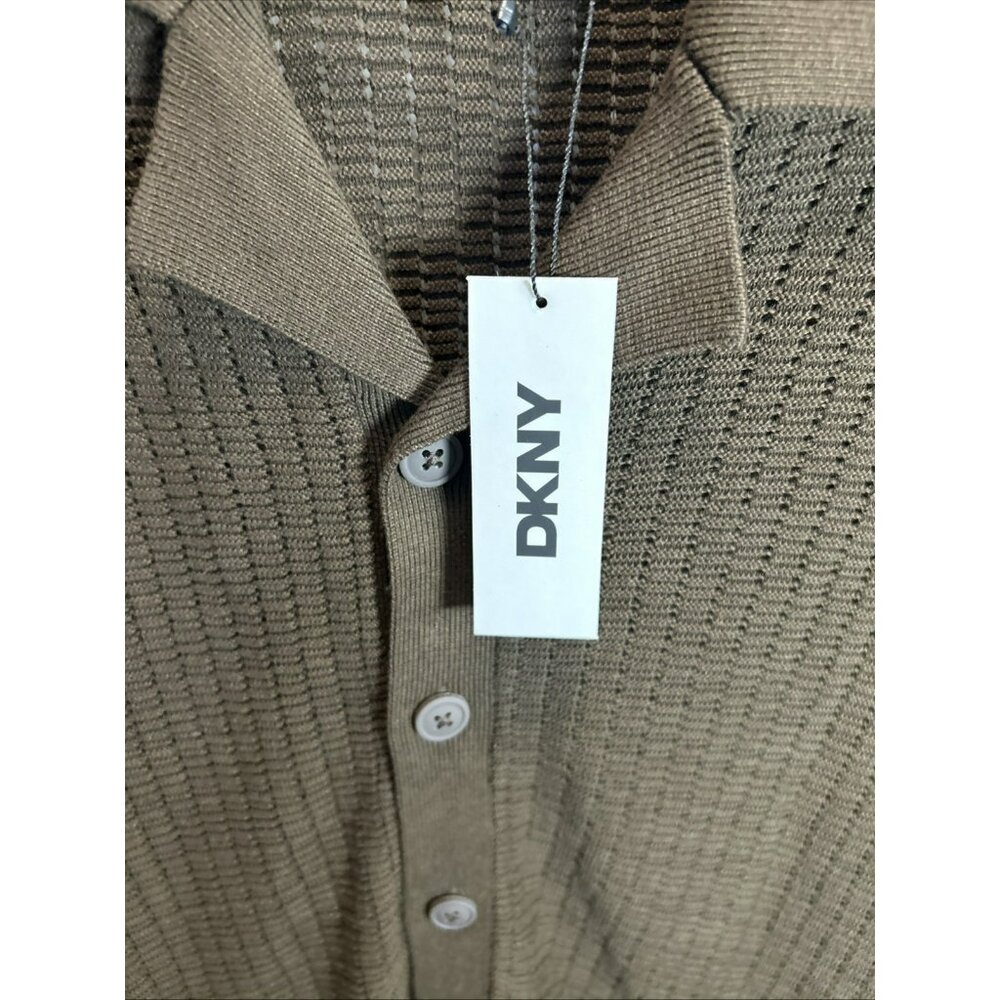 DKNY Men’s Cafe Brown Grid Sweater Shirt M Button-Up NWT | Designer Casual - Picture 3 of 6